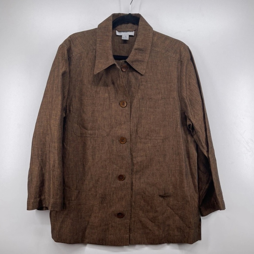 Bloomingdale's Linen Brown Jacket with Pockets size 10